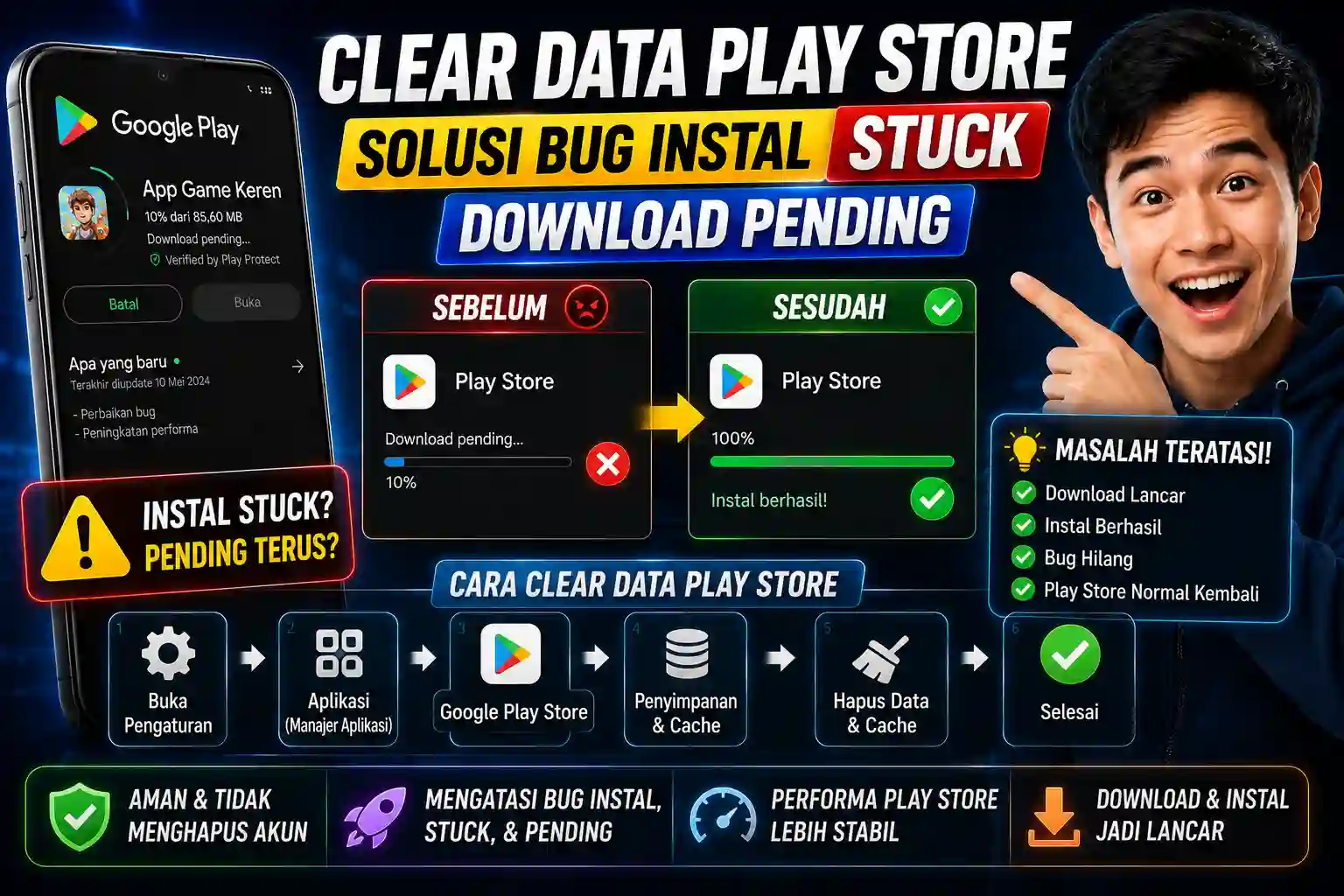 Clear Data Play Store: Solusi Bug Instal Stuck Download Pending