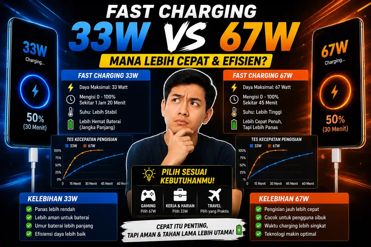 Fast Charging 33W vs 67W: Mana Lebih Cepat & Efisien?