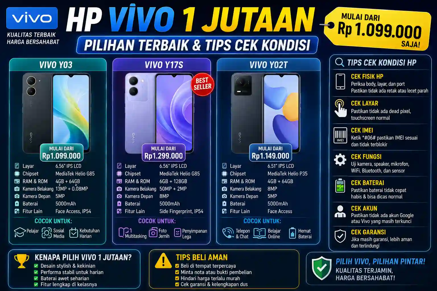 hp vivo 1 jutaan: Pilihan Terbaik dan Tips Cek Kondisi