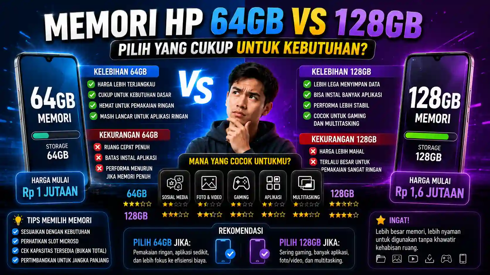 Memori HP 64GB vs 128GB: Pilih yang Cukup untuk Kebutuhan?